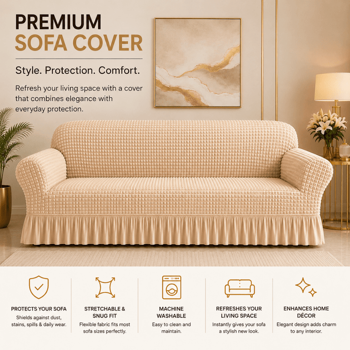 Beige Bubble Frill Sofa Cover bubble frill sofa cover Great Happy IN 