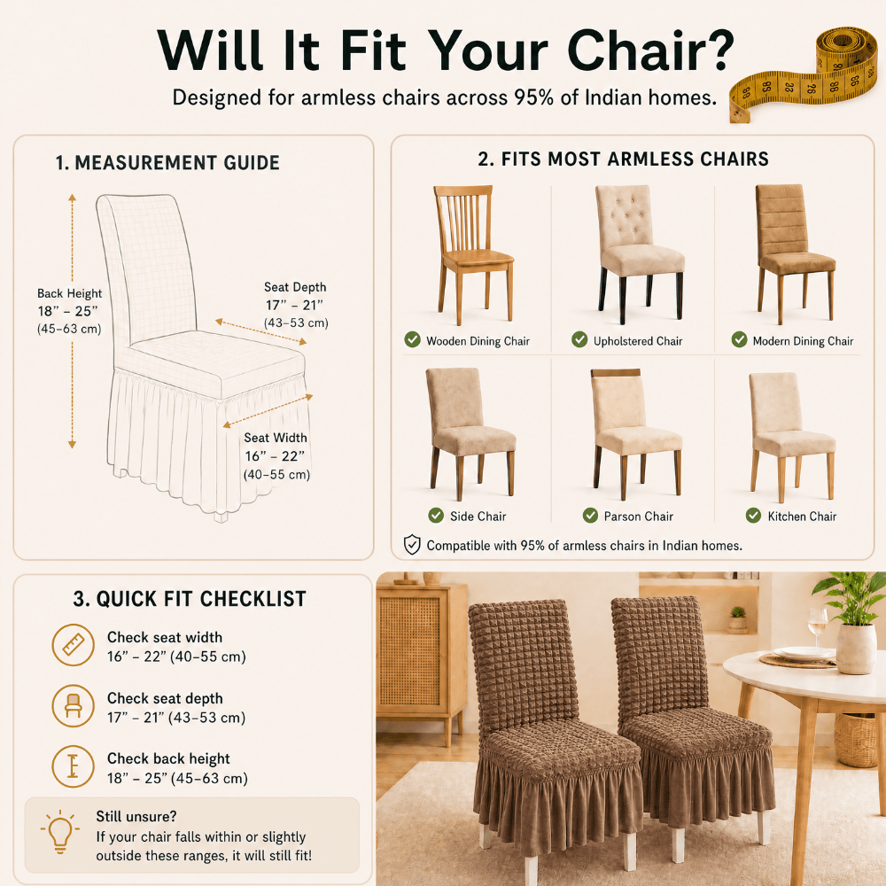 Light Brown Bubble Frill Chair Cover- Stretchable & Elastic Fitted Great Happy IN 