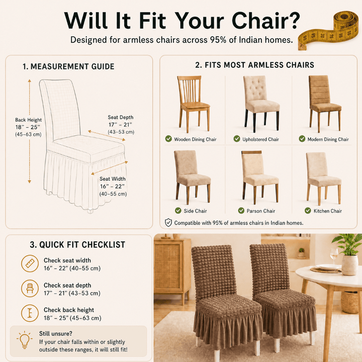 Light Brown Bubble Frill Chair Cover- Stretchable & Elastic Fitted Great Happy IN 