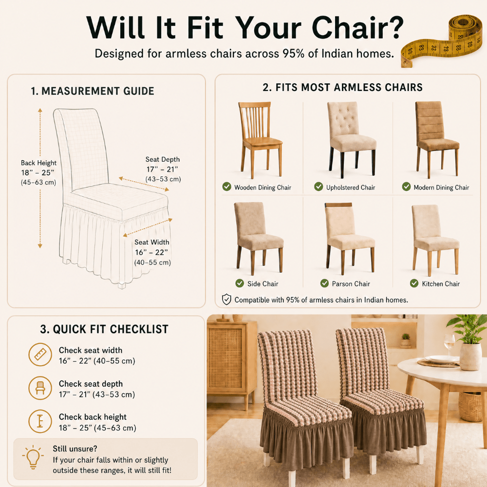 Beige Stripe Bubble Frill Chair Cover- Stretchable & Elastic Fitted