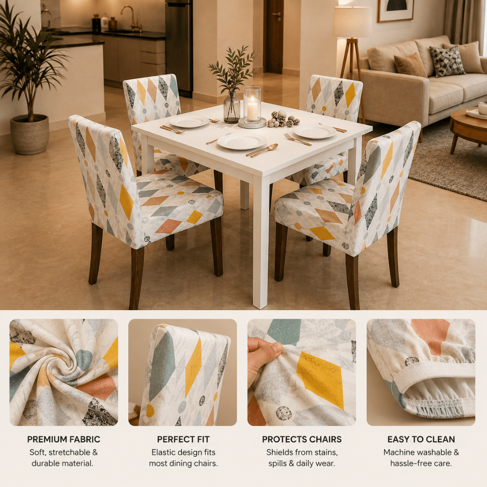 White Rainbow Premium Chair Cover - Stretchable & Elastic Fitted printed chair covers Great Happy IN 