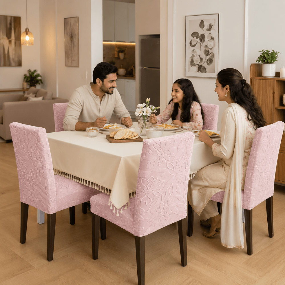 Pink Jacquard Chair Cover- Stretchable & Elastic Fitted Great Happy IN 
