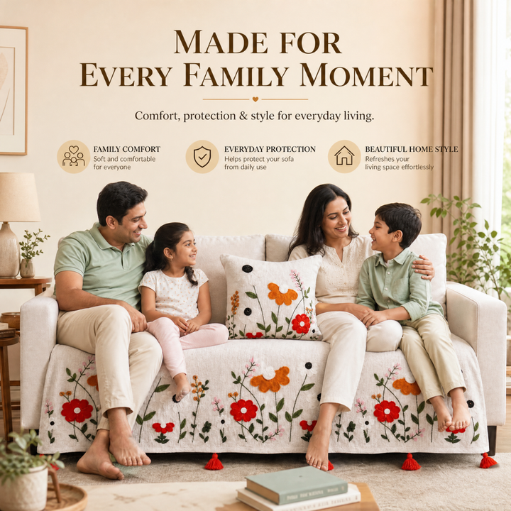 Scarlet Meadow Jute Cotton Sofa Cover
