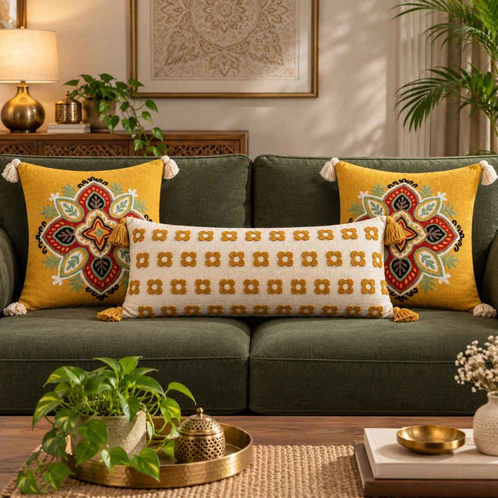 Festive Sofa Styling Set - Buy 1 Lumbar Cover, Get 2 Cushion Covers FREE cushion cover Great Happy IN Saffron Garden 
