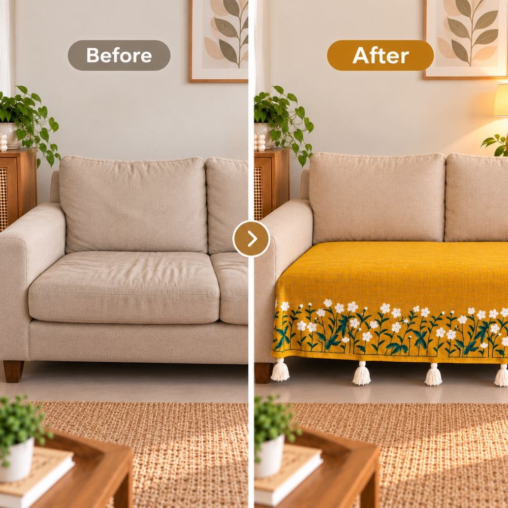 Yellow Garden Jute Cotton Sofa Cover jute sofa cover Great Happy IN 