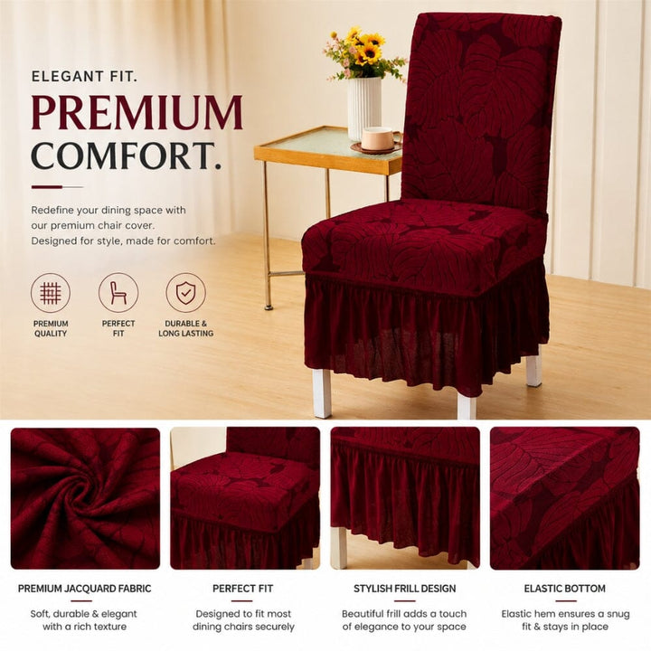 Jacquard Frill Chair Cover — Stretchable, Elastic Fit for Dining Chairs jacquard chair cover Great Happy IN 