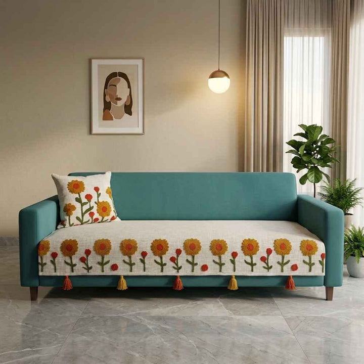 Sunflower Jute Look Cotton Sofa Cover jute sofa cover Great Happy IN Sunflower 3 Seater 