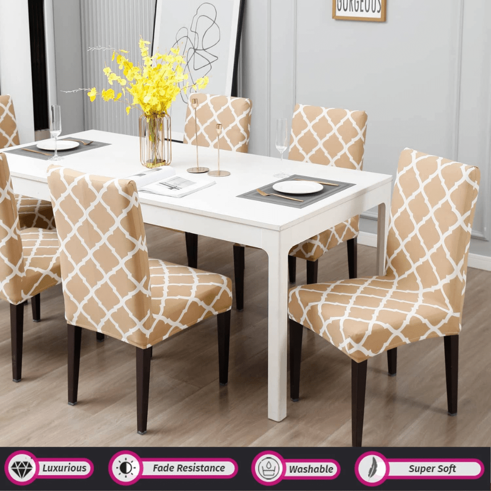 Premium Chair Cover - Stretchable & Elastic Fitted Great Happy IN Beige Diamond 4 PCS - ₹1299 