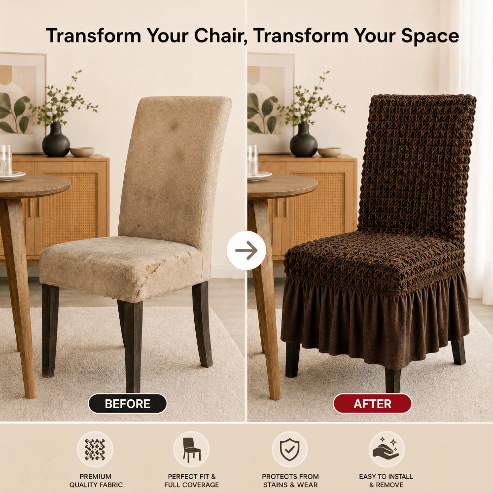 Coffee Bubble Frill Chair Cover- Stretchable & Elastic Fitted Great Happy IN 