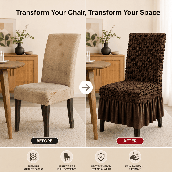 Coffee Bubble Frill Chair Cover- Stretchable & Elastic Fitted Great Happy IN 