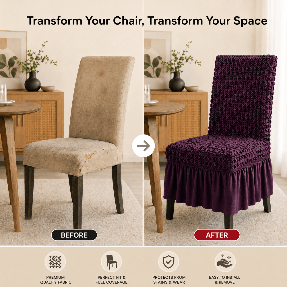 Wine Bubble Frill Chair Cover- Stretchable & Elastic Fitted