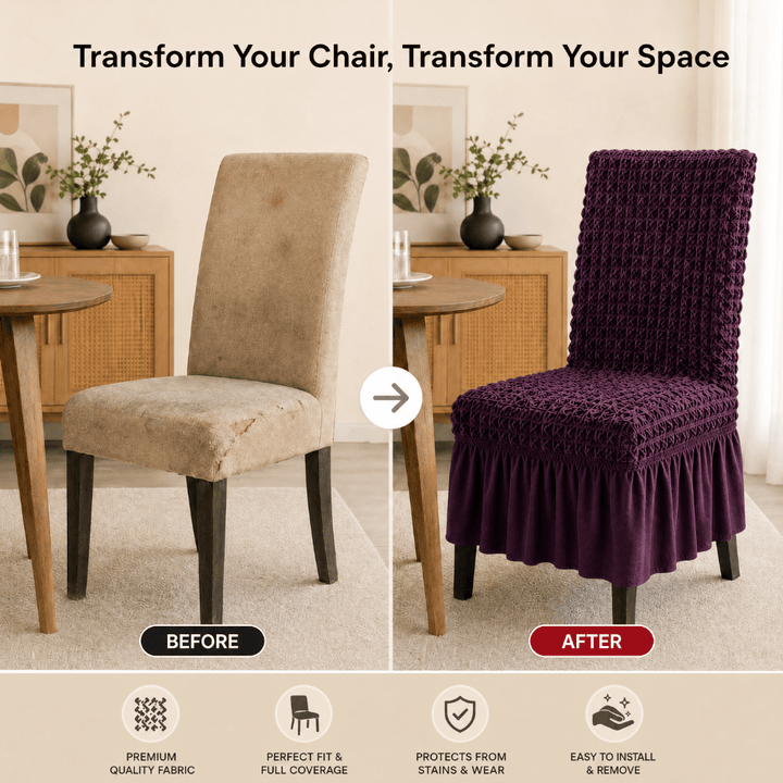 Wine Bubble Frill Chair Cover- Stretchable & Elastic Fitted