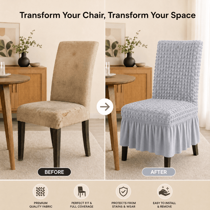 Smoke Bubble Frill Chair Cover- Stretchable & Elastic Fitted