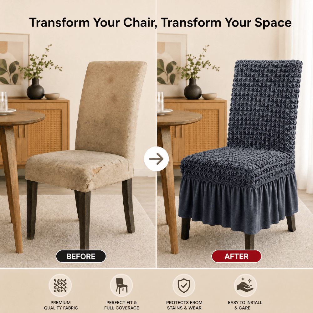 Grey Bubble Frill Chair Cover- Stretchable & Elastic Fitted