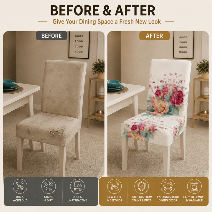 White Rose Premium Chair Cover - Stretchable & Elastic Fitted printed chair covers Great Happy IN 
