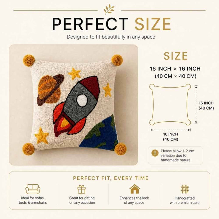 Space Rocket Artisan Embroidered Cushion Covers 16 × 16