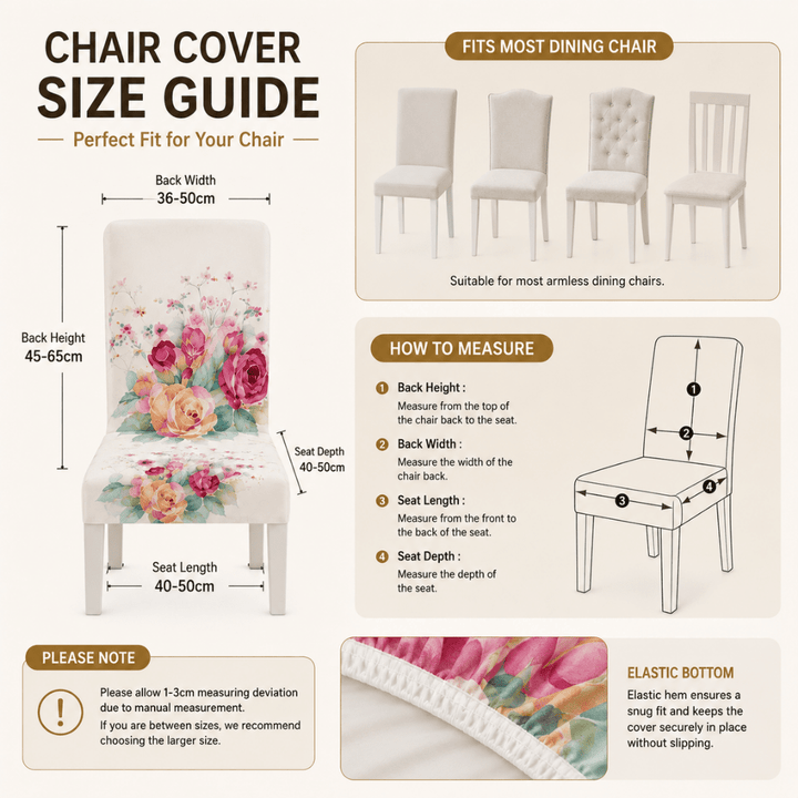 White Rose Premium Chair Cover - Stretchable & Elastic Fitted printed chair covers Great Happy IN 