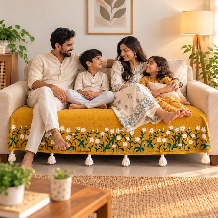 Yellow Garden Jute Cotton Sofa Cover jute sofa cover Great Happy IN 