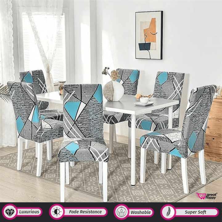 Premium Chair Cover - Stretchable & Elastic Fitted Great Happy IN Grey Blue Prism 4 PCS - ₹1299 