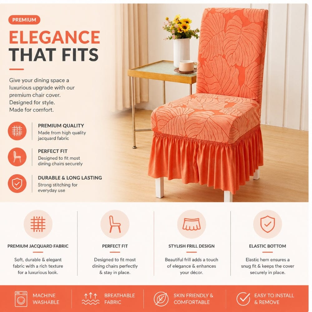Jacquard Frill Chair Cover — Stretchable, Elastic Fit for Dining Chairs jacquard chair cover Great Happy IN 