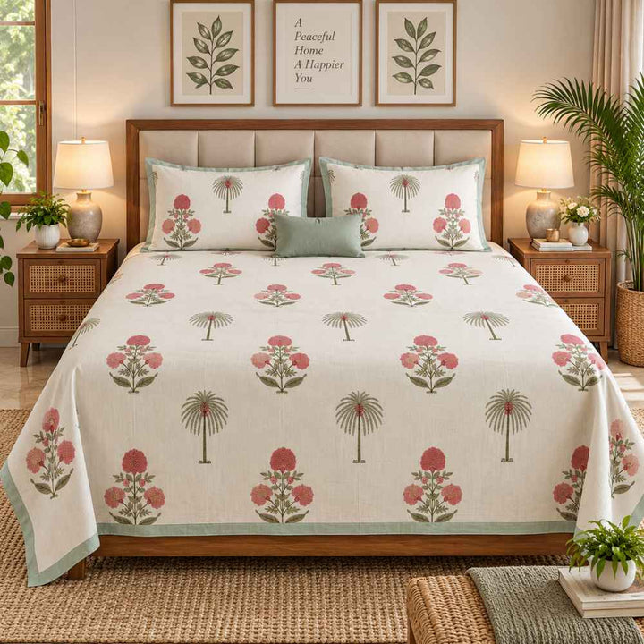 Slub Cotton Bedcover Great Happy IN Rose Palm 