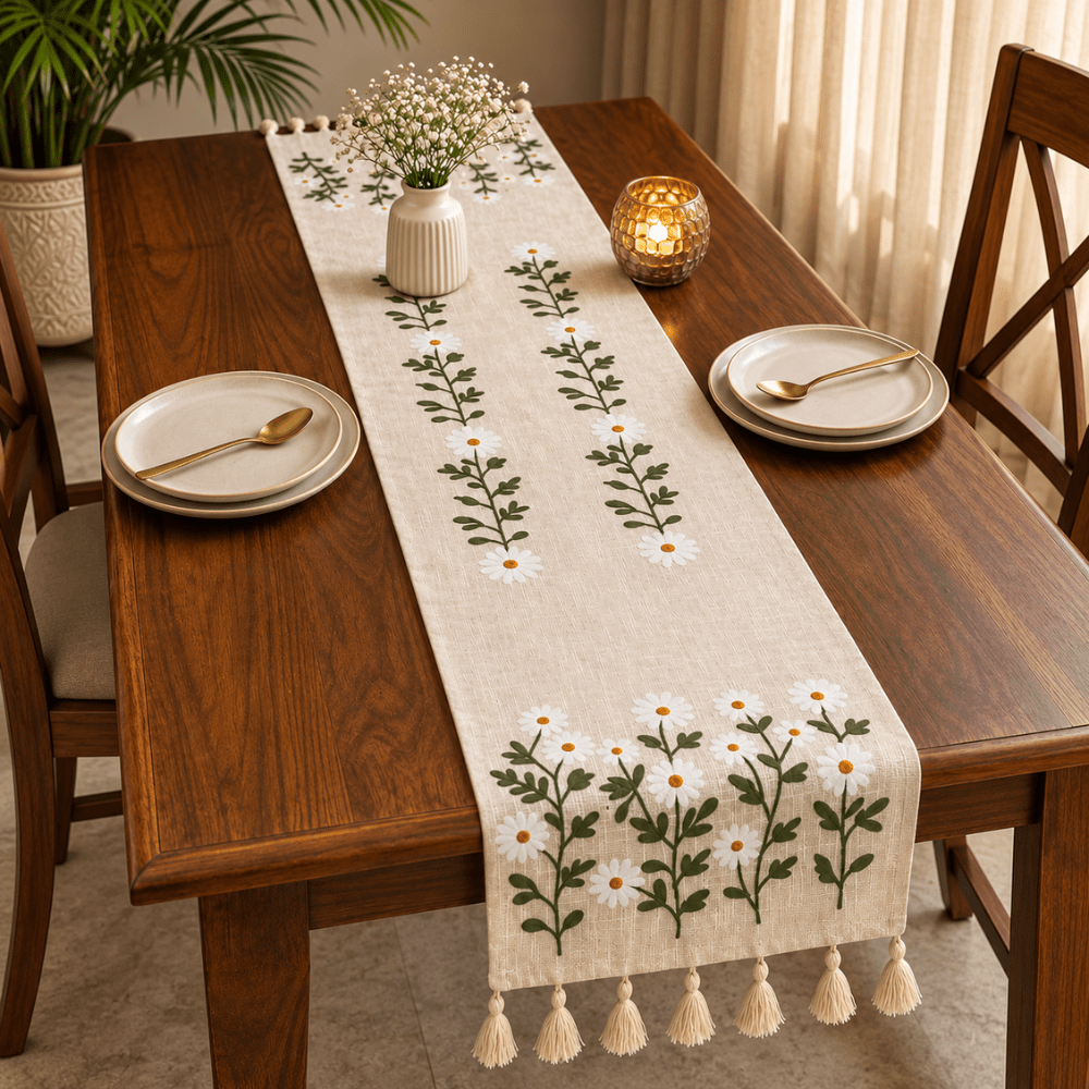 Jute Look Cotton Table Runners 13x72 Inches dining table & chair cover Great Happy IN Daisy Grace 