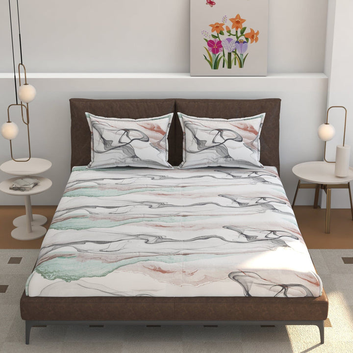 Elastic Fitted Bedsheet (King Size) with 2 Pillow Covers - Buy 2 Get 1 FREE Great Happy IN Abstract Marble Waves KING SIZE 