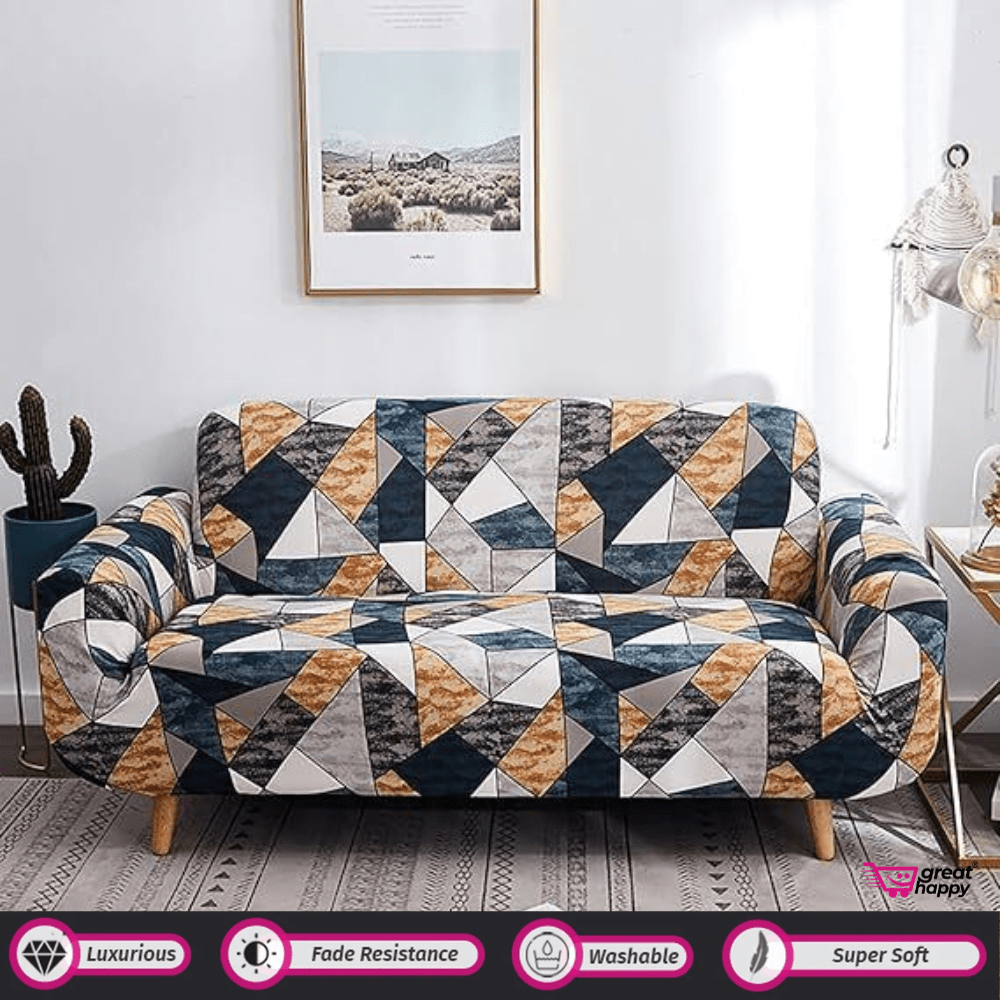 Elastic Fitted Printed Sofa Cover - Stretchable & Premium Quality Great Happy IN Single Seater(90-145cm) - ₹1599 Antique Prism Sofa Cover 