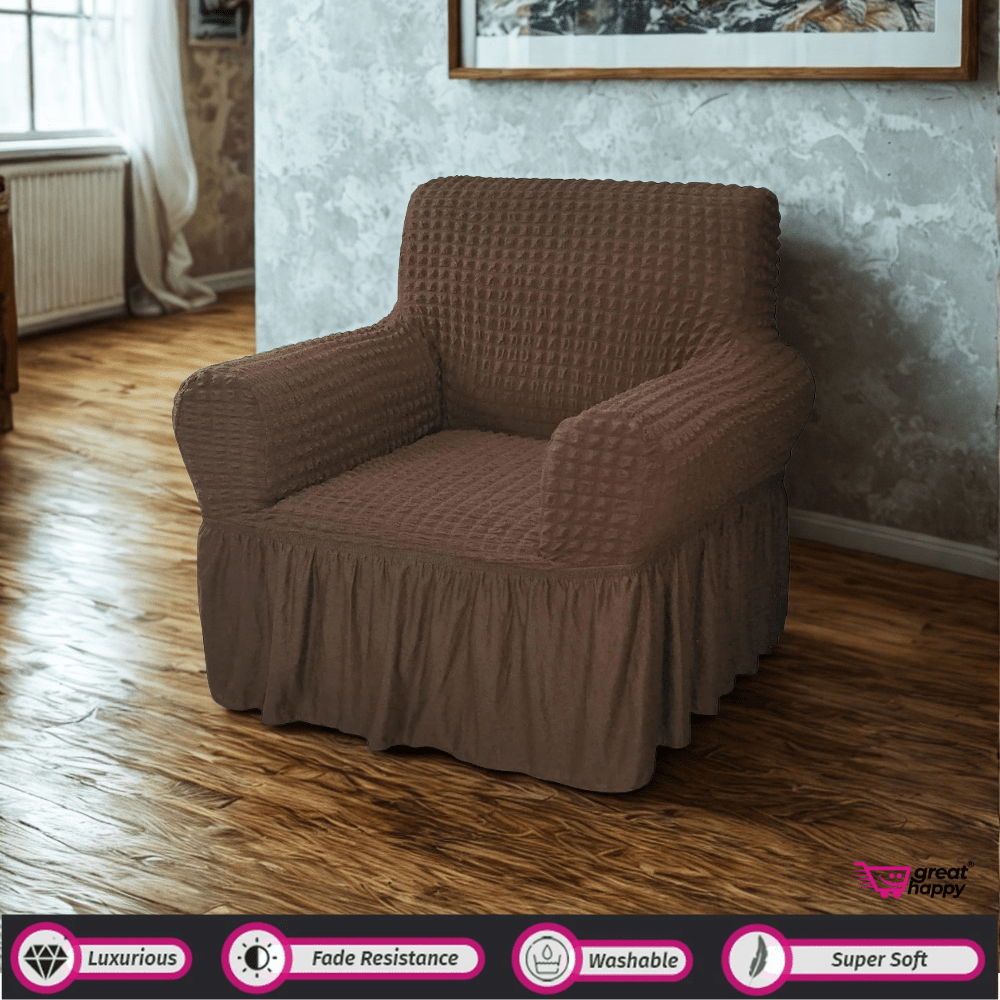 Bubble Frill Sofa Cover Great Happy IN Coffee 1 Seater 