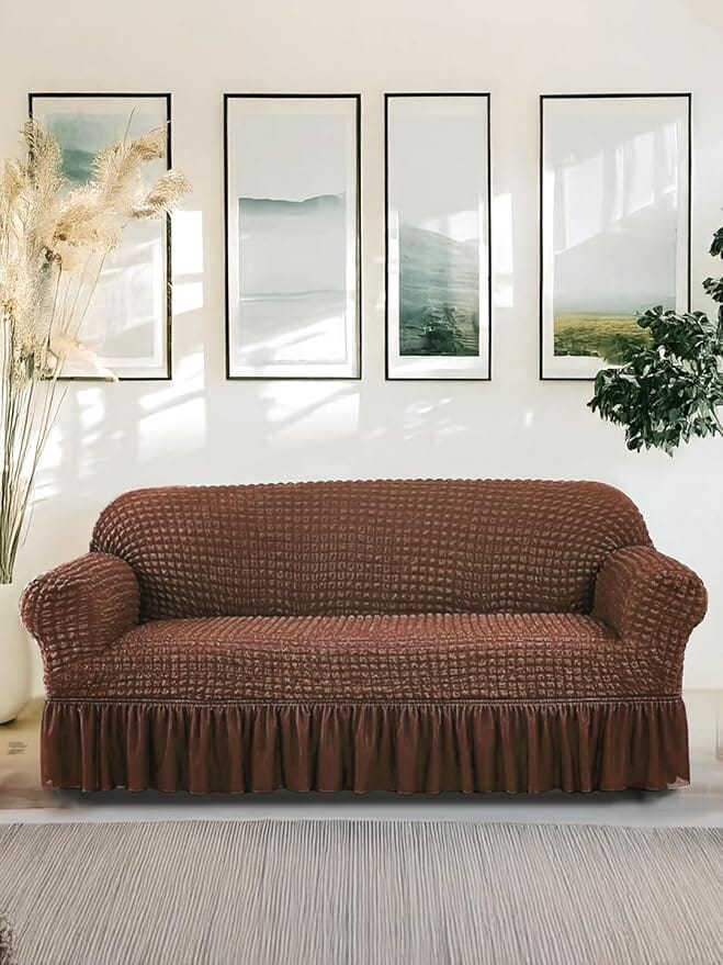 Coffee Bubble Frill Sofa Cover Great Happy IN 3 Seater 