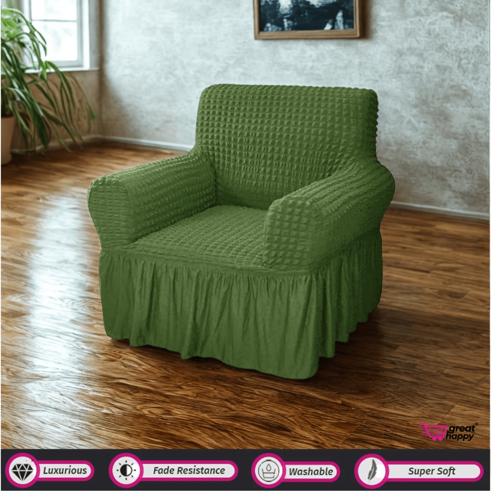 Bubble Frill Sofa Cover Great Happy IN Green 1 Seater 