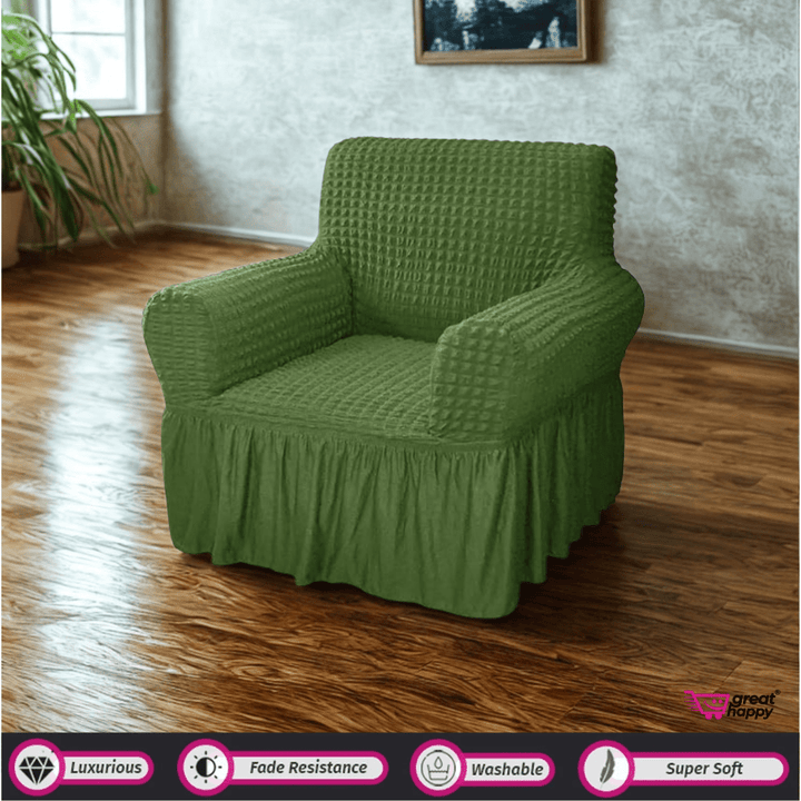 Bubble Frill Sofa Cover Great Happy IN Green 1 Seater 