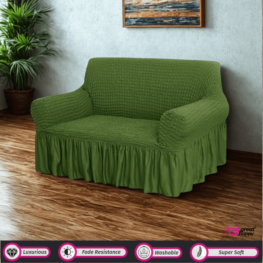 Bubble Frill Sofa Cover Great Happy IN Green 2 Seater 