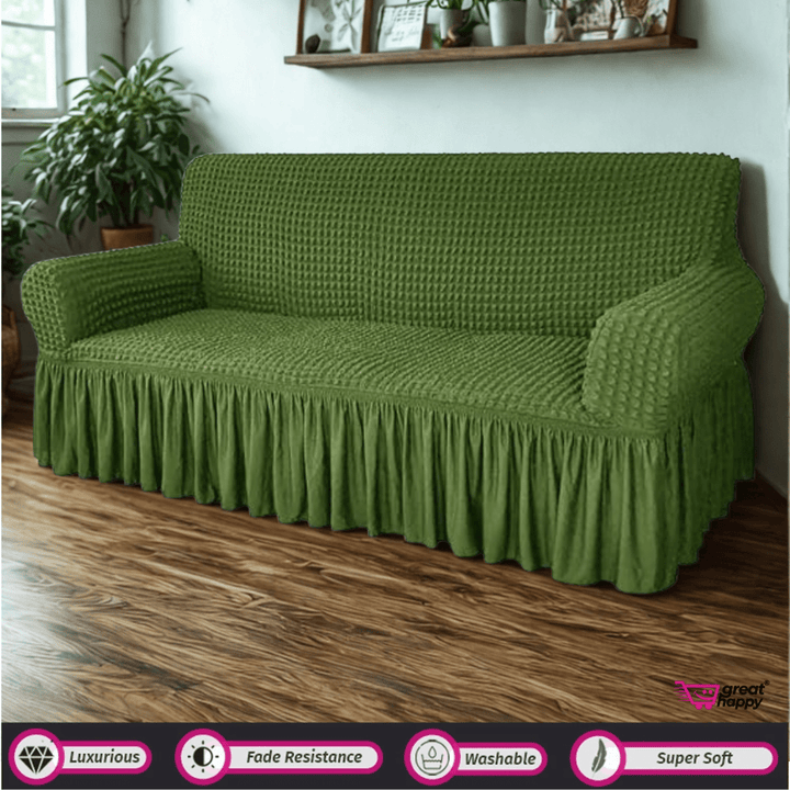 Bubble Frill Sofa Cover Great Happy IN Green 4 Seater 