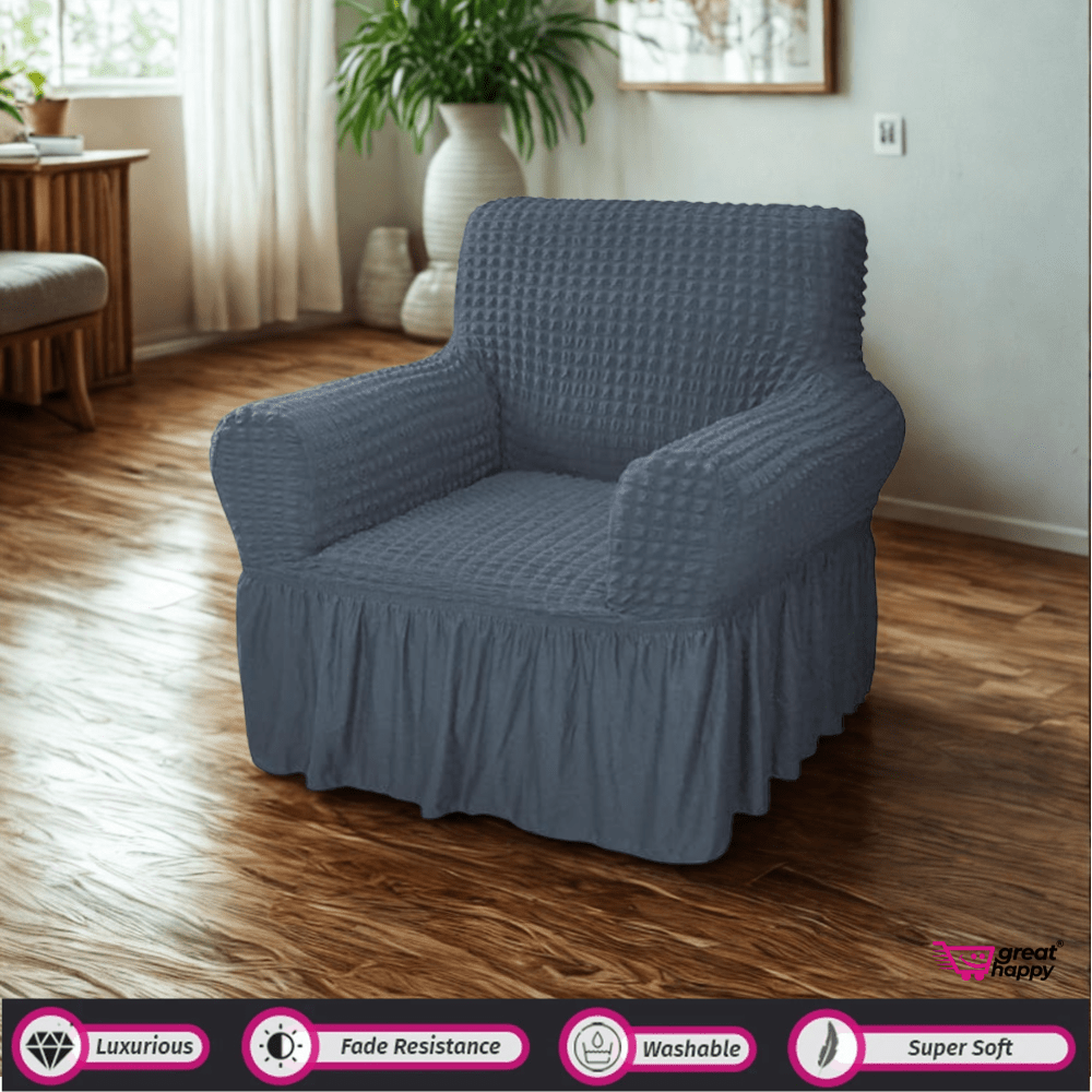 Bubble Frill Sofa Cover Great Happy IN Grey 1 Seater 