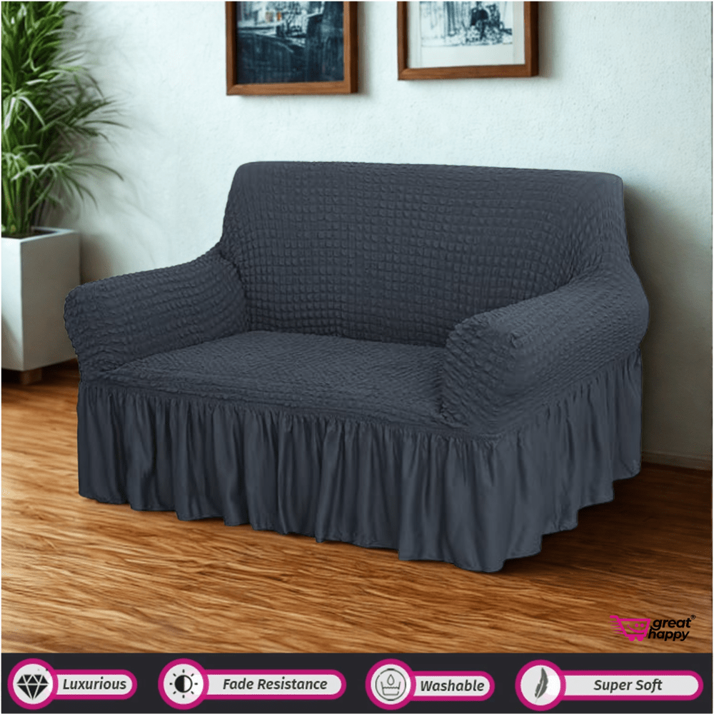 Bubble Frill Sofa Cover Great Happy IN Grey 2 Seater 