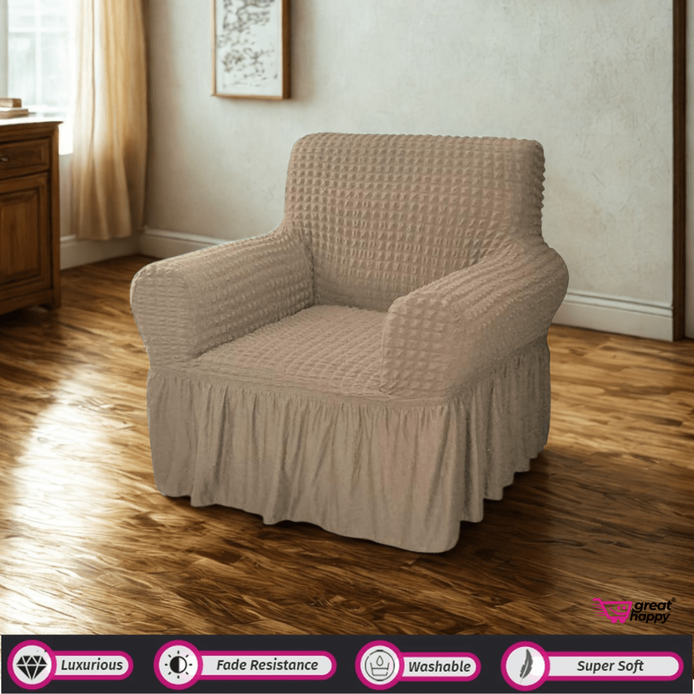 Bubble Frill Sofa Cover Great Happy IN Light Brown 1 Seater 