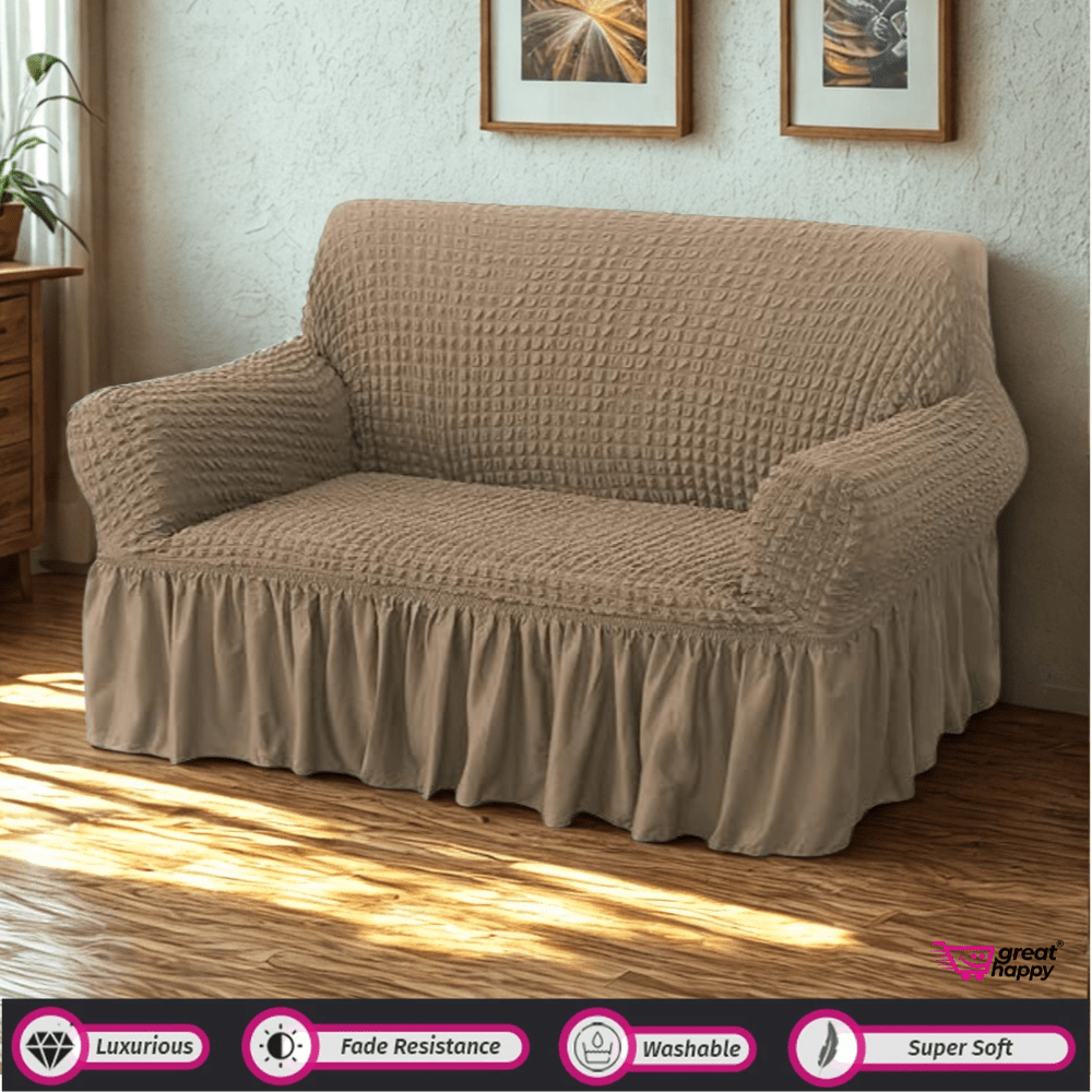 Bubble Frill Sofa Cover Great Happy IN Light Brown 2 Seater 