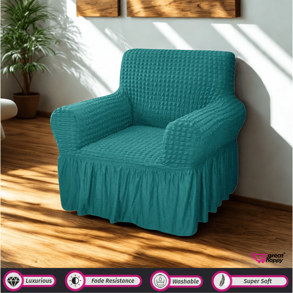 Bubble Frill Sofa Cover Great Happy IN Teal 1 Seater 