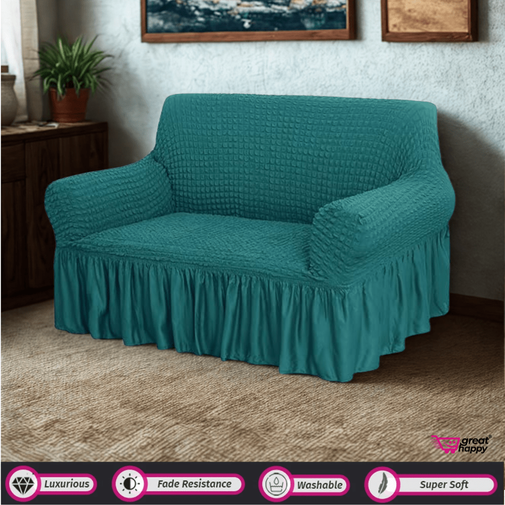 Bubble Frill Sofa Cover Great Happy IN Teal 2 Seater 