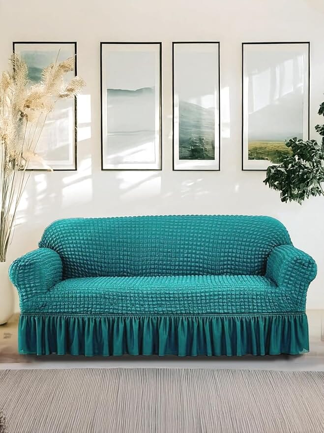 Teal Bubble Frill Sofa Cover Great Happy IN 3 Seater 