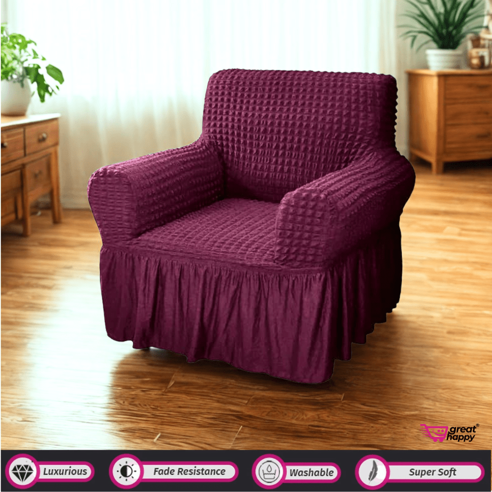 Bubble Frill Sofa Cover Great Happy IN Wine 1 Seater 