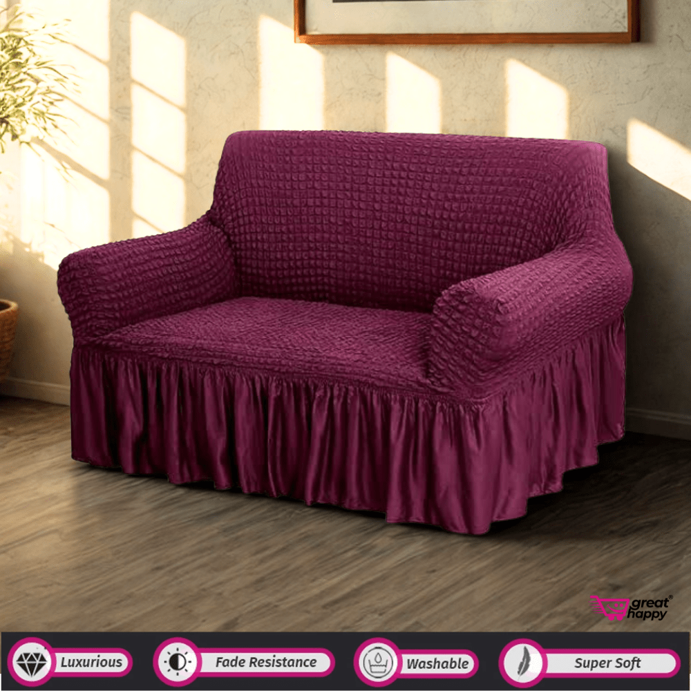 Bubble Frill Sofa Cover Great Happy IN Wine 2 Seater 