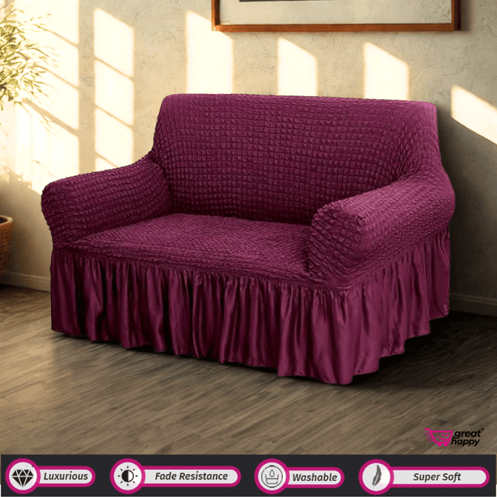 Bubble Frill Sofa Cover Great Happy IN Wine 2 Seater 
