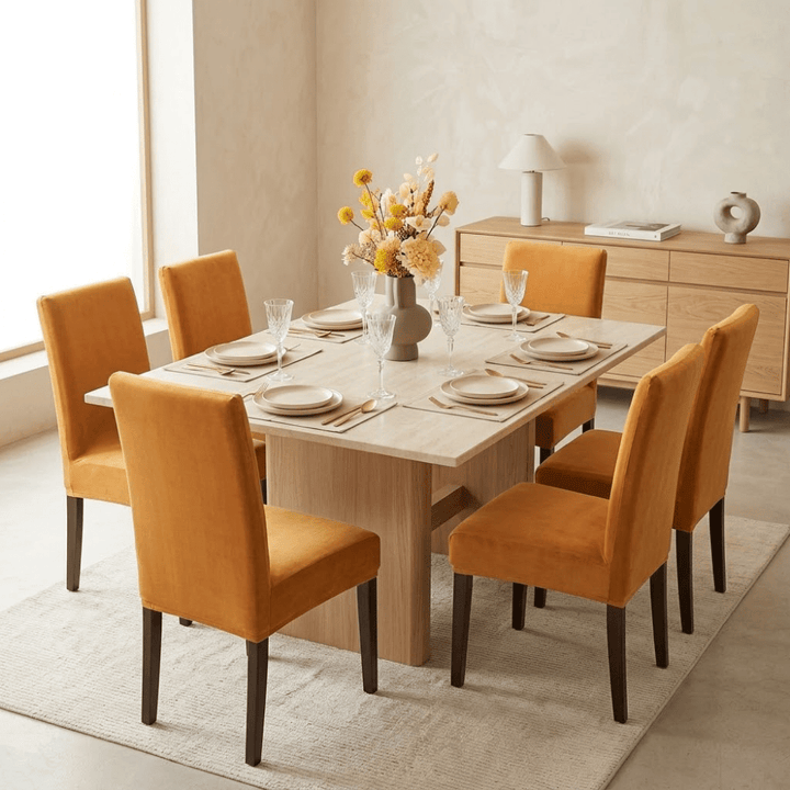 Premium Chair Cover - Stretchable & Elastic Fitted Great Happy IN Beige 6 PCS (₹285 per pcs) 