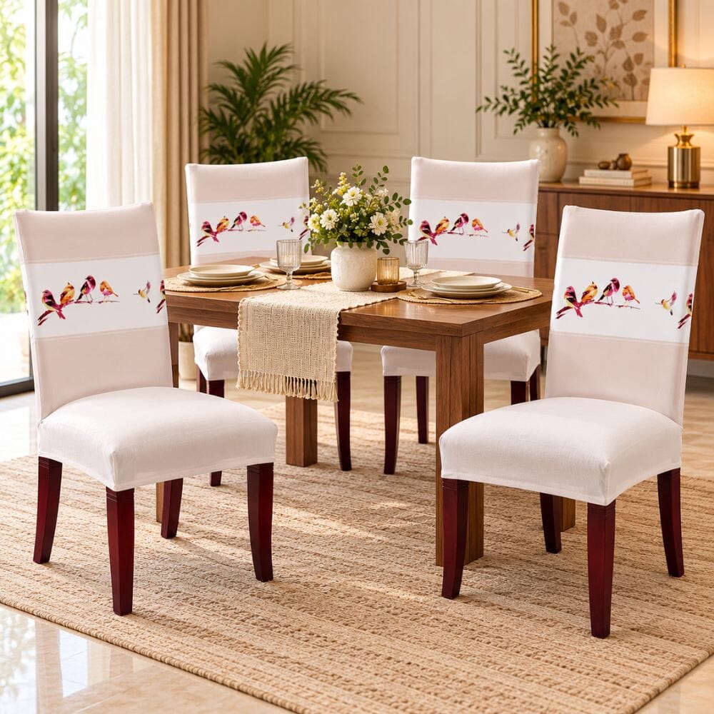 Beige Bird Premium Chair Cover - Stretchable & Elastic Fitted printed chair covers Great Happy IN 4 PCS (₹325 per pcs) 