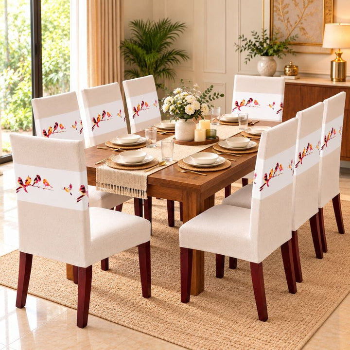 Beige Bird Premium Chair Cover - Stretchable & Elastic Fitted printed chair covers Great Happy IN 8 PCS (₹262 per pcs) 