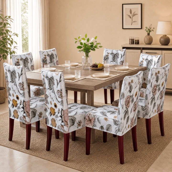 Beige Bliss Premium Chair Cover - Stretchable & Elastic Fitted Great Happy IN 8 PCS - ₹2099 