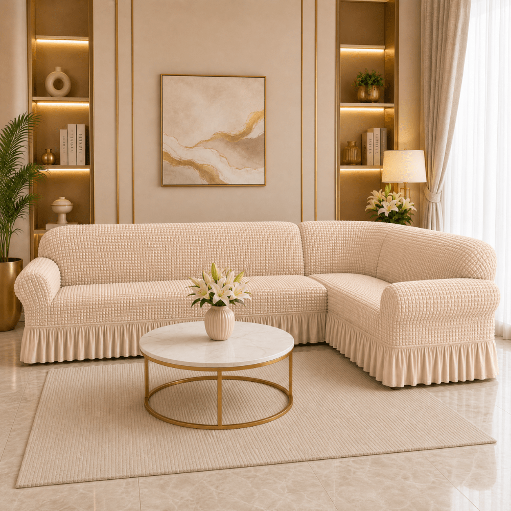 Bubble Frill Sofa Cover bubble frill sofa cover Great Happy IN Beige Bubblefrill 3+2(L SHAPE) 