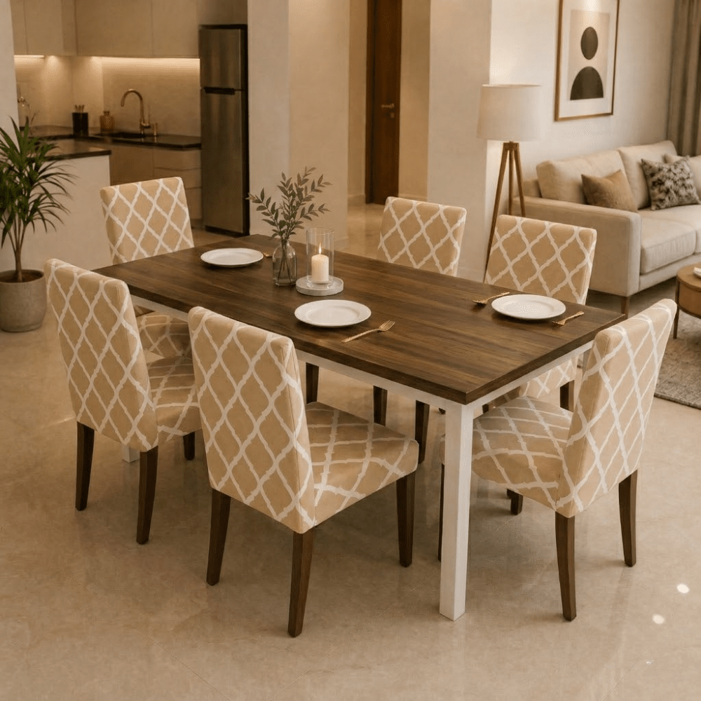 Premium Chair Cover - Stretchable & Elastic Fitted Great Happy IN Beige Diamond 6 PCS (₹285 per pcs) 
